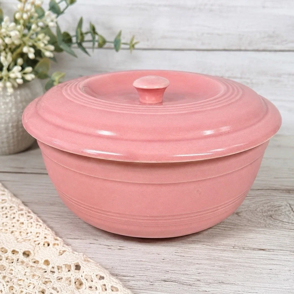 Vintage 1940s Sevilla USA Pink Pottery Covered Casserole Dish Lid 8.25